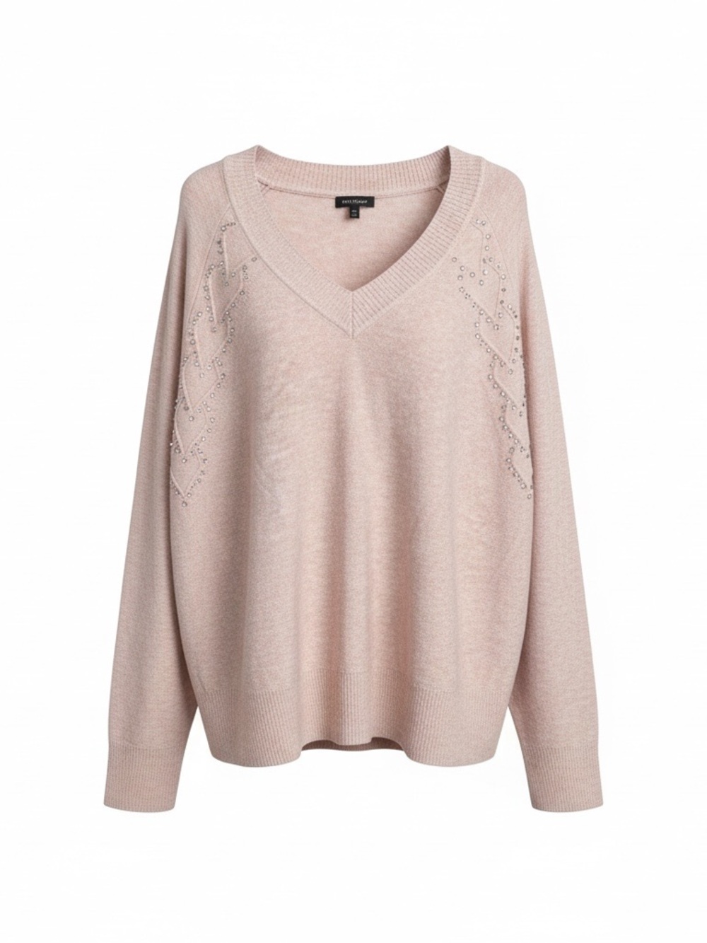 Express Pink V-neck sweater with diamond-shaped knit pattern on shoulders Size M